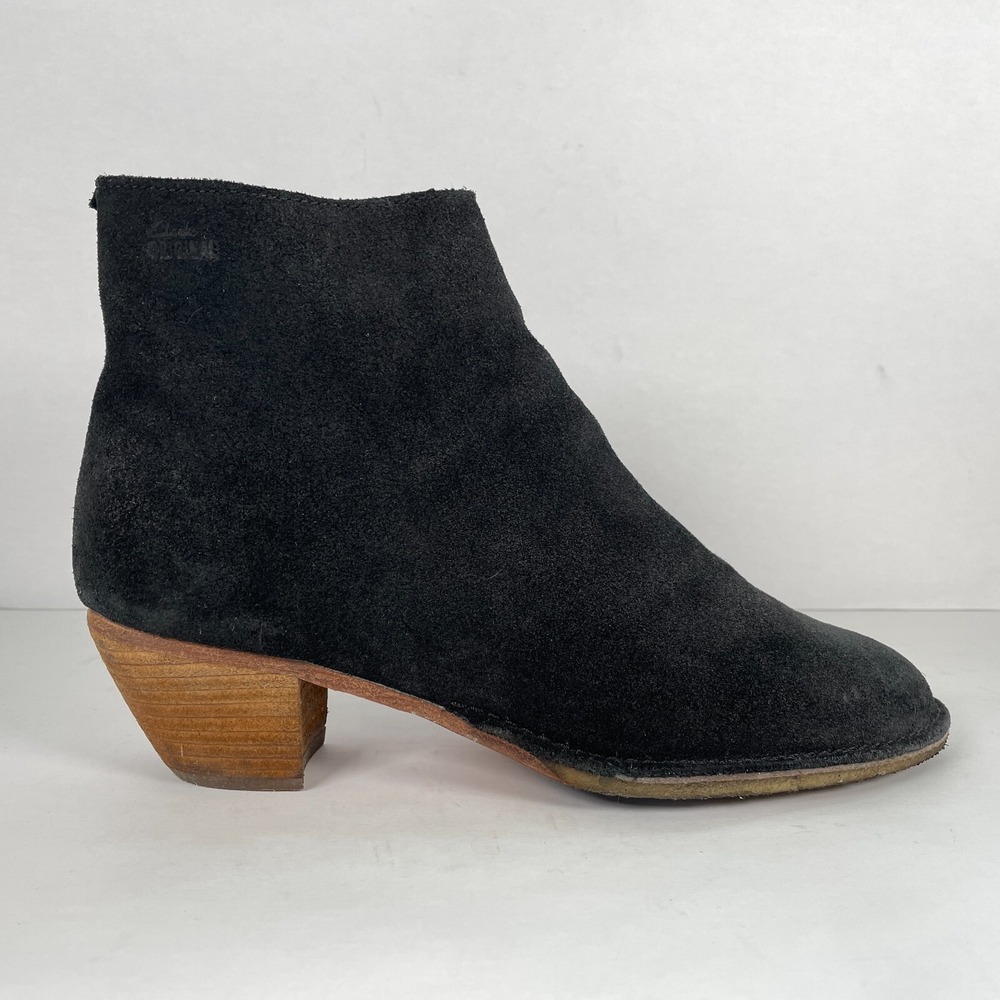 Clarks Ankle Boots Womens Size 9.5 M Black Suede Desert Booties Zip Up Shoes